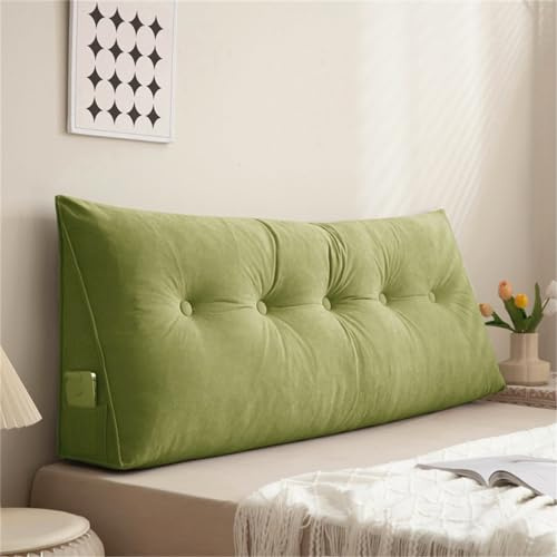 Treer Einfarbig Rückenkissen Lesekissen Keilkissen für Bett Sofa Samt Großes Lendenkissen Rückenlehne Dreieckigen Abnehmbarem Bezug Kopfteilkissen Bettkissen mit Seitenfach (80 * 50 * 20cm,Grün)