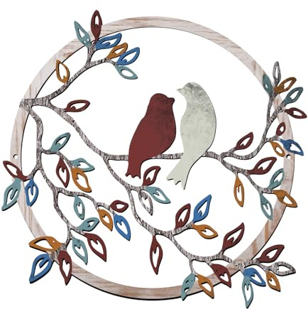 Ferraycle Metal Wall Art Bird on Tree Branch Silhouette Bird Hanging Ornament Porch Wall Decor for Living Room Outdoor Garden Bedroom Office Housewarming Party Decoration(Vintage Color)