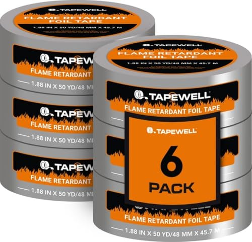 TAPEWELL Heavy Duty Aluminum Foil Tape, Perfect for HVAC Tape, Dryer Vent -2 Inch by 150 Feet (50 Yards) 3.9 Mil - Pack of 6