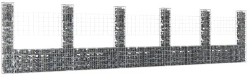 Baziroo Gabione U Form Eisen 620x20x150 cm Silber Gabion Wall Gabion Basket Gabionenwand Gabionengitter Gabionen Sichtschutz Gabionenkorb Gabions for Supporting Walls Steinkoerbe Gabion Stone