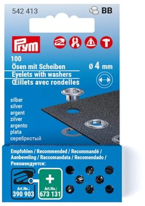Prym 542413 Ösen mit Scheiben Nachfüllset, 4 mm, silberfarbig