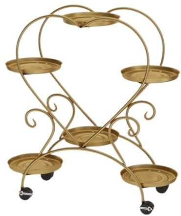 ASHSDI Blumenregal Indoor 4-stufiger Herzförmiger Zimmerpflanzenständer Aus Metall Mit Rädern, Pflanzenregalhalter Für Zuhause Blumenregal Display Rack (Color : Gold, Size : 60 * 24 * 74cm)