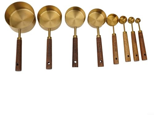 8 Stück Edelstahl für Messbecher, Löffel, Holzgriff, Kochbedarf
