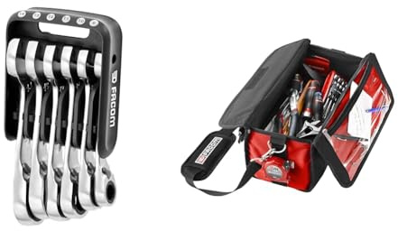 Facom 467BS.JP6PB - Jeux de Clés Mixte à Cliquet Courtes sur Étui Portatif - 6 Pièces & Boîte textile Mini-Probag + 15 outils - BS.SMBCM1PB