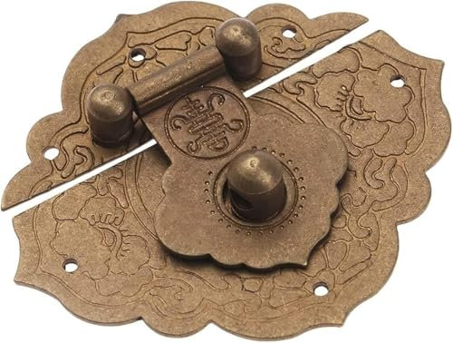 Antiker Riegelhaken, Haspe, 2 Stück, Messingrahmenschnalle, Türriegel, alte chinesische Schlossschnalle, verwendet for Schmuckkoffer, Schnallenclip, Möbelbeschläge