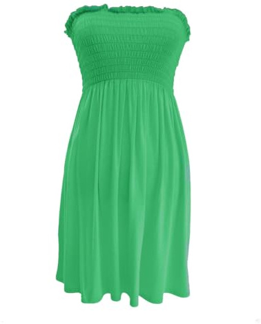 SXME MIGHT SAY Women's Off-Shoulder Sheering Top, Elasticated, Plain/Printed, Strapless Bandeau Boobtube Dress, Plus Size (UK, Numeric, 8, 26, Regular, Regular, M/L (12-14), Jade Green)