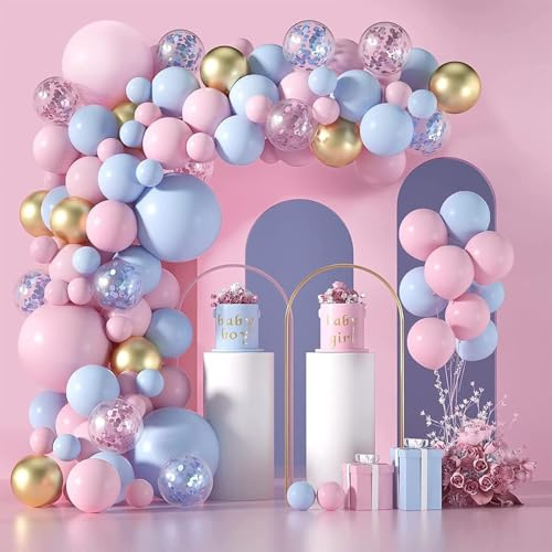 UPSHELL - Balón Baby Shower Boy or Girl, Kit completo para Gender Reveal Party con bola, 2 paquetes de polvo de colores y 2 paquetes de confeti rosa azul
