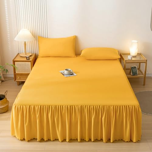 Lenzuolo con angoli elasticizzati, 180 x 200 cm, cotone, poliestere, giallo, tinta unita, lenzuolo con angoli elasticizzati per letto a molle