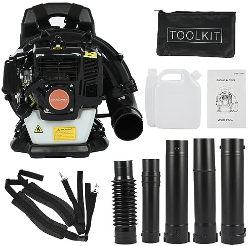 Soffiatore per foglie a benzina, motore a 2 tempi, aspiratore a benzina, portabile posteriore, soffiatore per fogliame con tracolla e manico anti-vibrazione, soffiatore per giardino, potenza 1,25 KW,