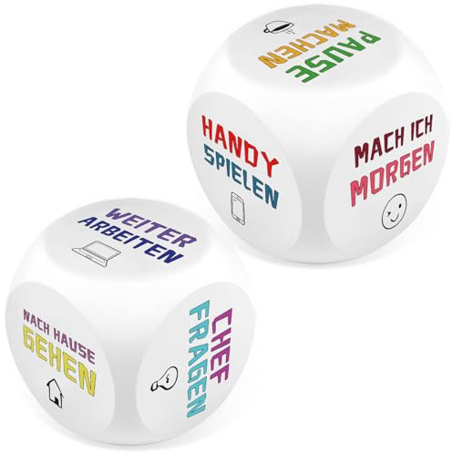 Ainiv 2 Stück Anti Stress Würfel, Stresswürfel mit 6 Lustigen Aktionen zum Stressabbau, PU-Schaum Anti Stress Spielzeug Geschenk für Büro Kollegen Studenten Freunde-Textmuster