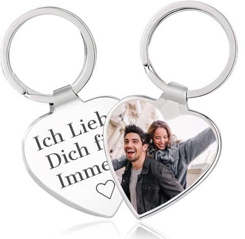 AAQ Schlüsselanhänger Personalisiert mit Foto und Wunschtext - Personalisierte Valentinstag Geschenke für Männer Frauen