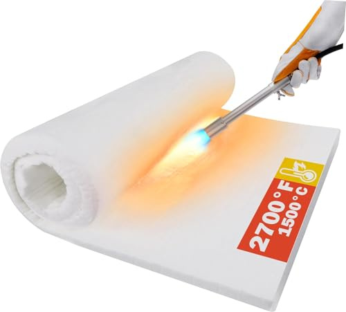 XARILK 78 X 61 X 2.5 cm Ceramic Fiber Insulation Blanket | 1500℃/2700℉ Fireproof Insulation, Heat Resistance for Stove Baffle, Fireplace, Furnace, Pizza Oven, Kiln & Forge