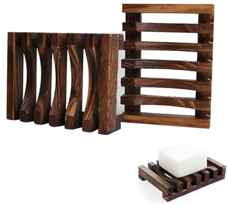OUDQFCJ Jaboneras Caja Madera Natural Ducha Hecho a Mano de Bambú Bandeja de jabón para Ducha para Jabón,Esponjas y Más,Simple y Retro,Apto para Cocina,Baño,Jabonera Hecha a Mano