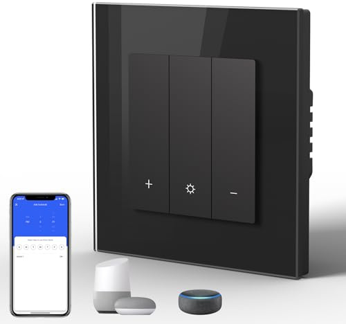BSEED Dimmer Smart Lichtschalter Glas WIFI Wandlichtschalter (Neutrale Leitung Erforderlich) kompatibel mit Alexa/Google Home 1 Fach 1 Weg Schwarz