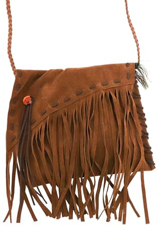 Chaks - Umhängetasche braun, Damen, Crossbody Boho Handtasche mit Fransen in Wildlederoptik für Festival, Karneval