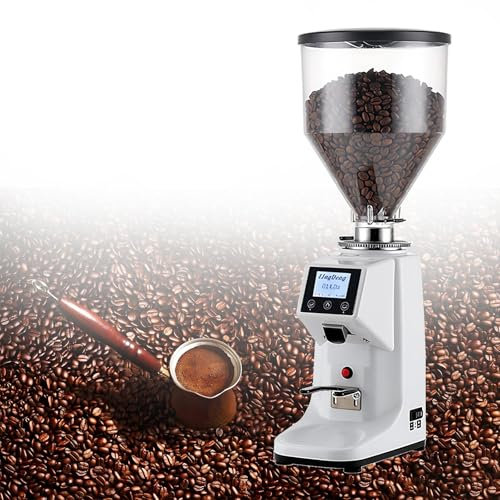 HEIHEIZI Moulin à Café à Meules Plates, 19 Réglages de Mouture, Broyeur à Meules Antistatique, Convient pour Expresso, Filtre, Infusion à Froid et Cafetière à Piston, Acier Inoxydable,1500ml-White