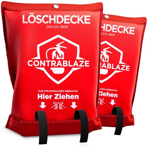 Contrablaze - 2er Set Feuerlöschdecke 1x1m – Löschdecke für Küche & Haushalt – Feuerdecke für Notfälle, Brandschutzdecke EN Norm Zertifiziert, Notfalldecke für Zuhause und Auto - Fire Blanket