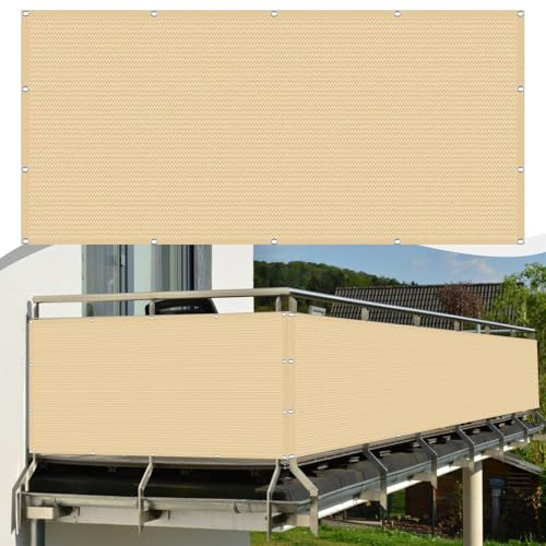 Frangivisto Balcono Schermi 140 x 300 cm Privacy Frangivento Protezione UV con Occhielli e Fascetta Frangivisto Balcono, Telo Ombreggiante per Esterno Terrazza, Giallo sabbia