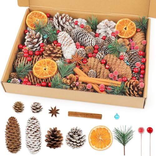 RumonZS Christmas Wreath Making Supplies Kit DIY Xmas Tree Decor 287Pack Berries Garland Making kit Advent Natural Pine Cones for Crafts with Pine Branches Snowflake Pinecones for Bowl and Vase Filler