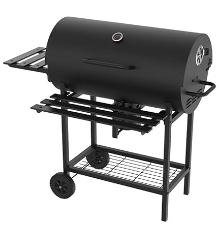 XXL Holzkohlegrill mit Deckel Rollen Thermometer Klappbarer Beistelltisch & Bodenablage - Multifunktionaler Outdoor BBQ Grill für perfekte Grillpartys
