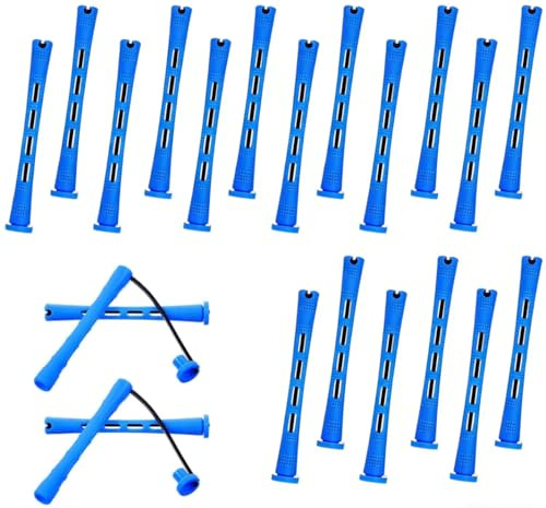 20 Pcs Blue Perm Rods for Short and Long Hair - 0.35 Inch Small Cold Wave Rollers & Curling Rods for Braids with Steel Pintail Comb - DIY Hair Perm Kit