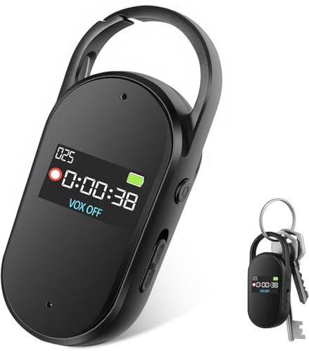 woeaozy 64 GB Digitales Diktiergerät - tragbarer Mini-Digitaler Audio-Aufnehmer mit Spracherkennung und MP3, Schlüsselanhänger-Design, AGC-Rauschunterdrückung, für Unterrichte, Meetings