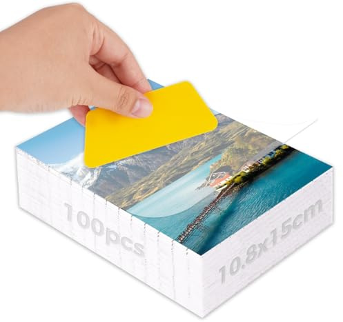 100 Pezzi Pellicole Autoadesive per Laminazione a Freddo,A6 Pellicole Laminate Autoadesive Impermeabili,Laminazione a Freddo per Manifesti,Fotografie,Certificato e Menu (Non Richiede Macchinari)