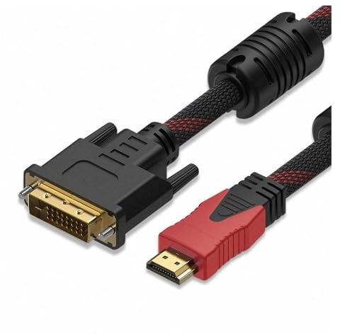 Cable trenzado compatible con HDMI a DVI 24+1 con conexión de video DVI 24+5 1080P HD for monitor de computadora, TV, proyector y convertidor.(5m)