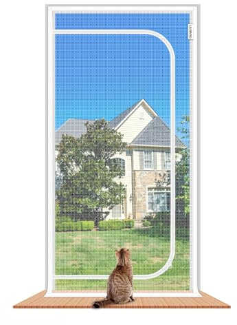 LAIJIANG Reinforced Cat Screen Door 90x210cm with Zipper Closure | Keep Cats Indoors, Claw Resistant, Bugs Out, Air Fresh, Pets Scratch Proof, For Front Doors, Patio Doors
