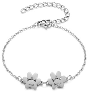 PiercingJak Personalisiertes Armband mit Pfotenabdruck Hunde Katzen Pfoten Anhänger mit Namen Gravur Memorial Haustier Gedenken Schmuck Individuelle Geschenke für Frauen Mann