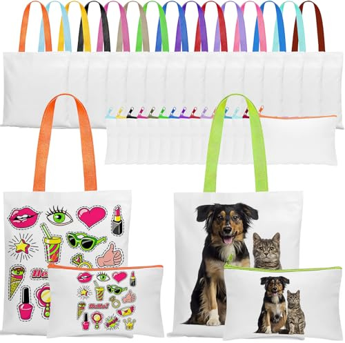 JTKDG 30er Set Sublimation Stoffbeutel & Kosmetiktaschen, Canvas Tragetaschen Rohlinge (33x34cm) zum Bedrucken, 15 Farben DIY Baumwolltaschen für Transferdruck & Bemalen