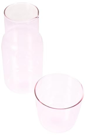 TOYANDONA Jarra de Vidrio Resistente al Calor y Frío Set 1 Jarra y 1 Vaso Rosa Adecuado para Dormitorio y Escritorio Accesorio Práctico Hogar Junto Cama