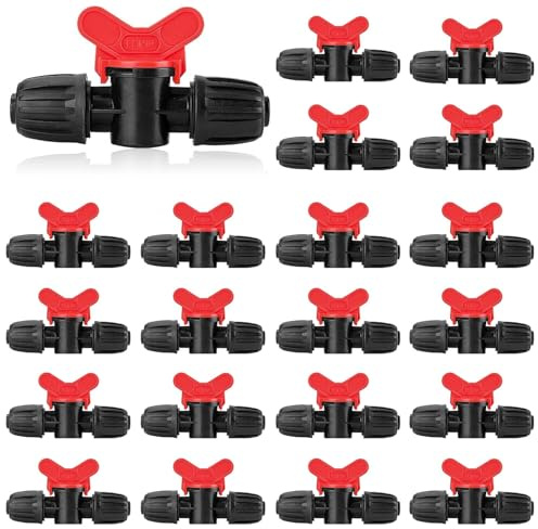 TOROKOM Kit di irrigazione a goccia Interruttore con chiusura ad ago Tubo di irrigazione PE da 16 mm Valvole di chiusura a punta Raccordi per tubo Valvole a punta per regolare e bloccare il flusso
