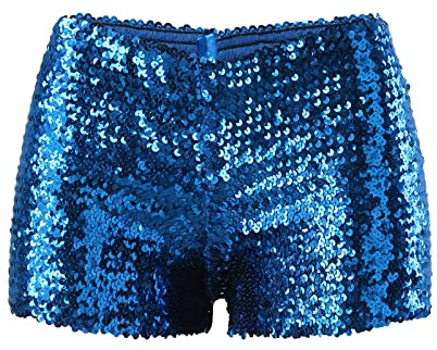 Générique Jupe Courte Femme, Short Bleu a Paillette Femme Sexy Shorts Femmes Chic Et Elegant Pole Dance Sequins Tenue De Fete Mini Festival Pantalon Court Taille Élastique Paillettes Shorty Y2k, Bleu