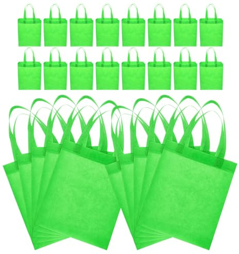 SMASOLO Bolsas de Tela No Tejida Reutilizables con Asas 30 Piezas Color Verde Lima Tamaño 25X30X10 CM Ideales para Compras Fiestas y Bolsas de Obsequio Sostenibles