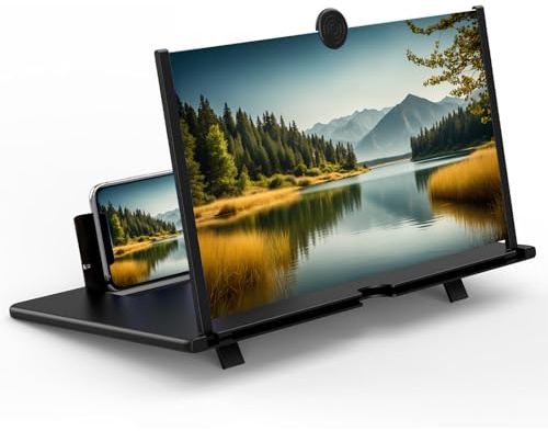 GREATRICH Agrandisseur d'écran Téléphone 12 Pouces, Loupe pour Téléphone Portable avec Technologie Ultra HD, Support Pliable Portable pour Films, Vidéos, Gadget High Tech, Cadeau Homme Original Utile