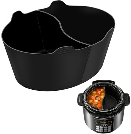 6QT 2-in-1 Black silicone slow cooker liner, silicone slow cooker divider insert, Dishwasher Safe (Black-6QT)