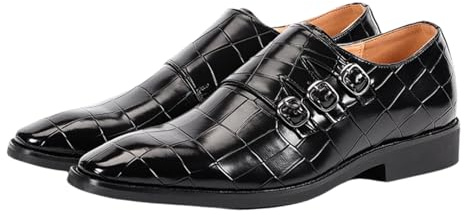 Hantverkade Lacklader Affärsloafers Vintage Dubbel Monk-strap Klädkor For Män Bröllop Och Avslappnade Tillfällen(Black,37 EU)