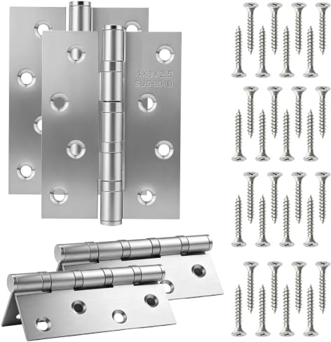 Door Hinges 100mm(4 Inch) x 76mm(3 Inch), 4 Pcs Stainless Steel Hinges, Ball Bearing Hinge with 32Pcs Screws for Internal External Doors for Gate, Windows, Cabinets, Closet, Wooden, Drawer Boxes Chest