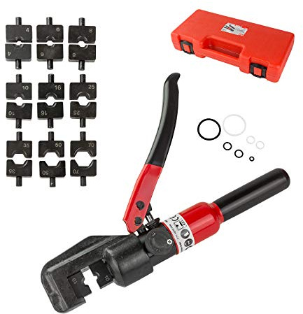 DEMA Hydraulische Presszange, Crimpzange 4–70 mm², 4,6 t Druckkraft, 18 Einsätze, 360° drehbar, gummierter Griff, inkl. Koffer, präzise, sicher, ideal für Kabelschuhe, Elektro, Werkstatt