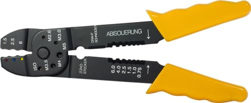 SW-Stahl 42500L Kabelschuhklemmzange - Crimpzange für isolierte Verbinder | Präzise Quetschzange mit integrierter Abisolierzange 0,75-6 mm und Schraubenabschneider für M2,6 bis M5 Gewinde