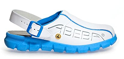 ABEBA 37312 ESD Arbeitsschuhe Dynamic Clogs weiß blau mit ESD-Kennzeichnung in Größe 38