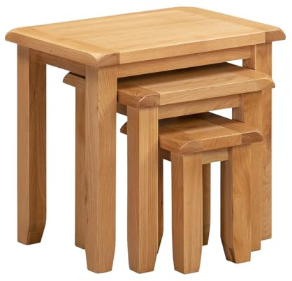 Hallowood Furniture Monchique Oak Nest of Tables Set of 3, Fully Assembled