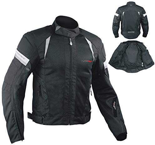 A-Pro - Giacca estiva da motociclisti, in tessuto mesh, con protezioni, colore: nero, L