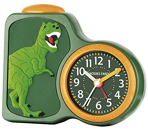 JACQUES FAREL Kinder-Wecker Jungen 3D Dinosaurier Grün Gelb Analog Quarz ohne Ticken mit Licht und Snooze ACB 06DINO