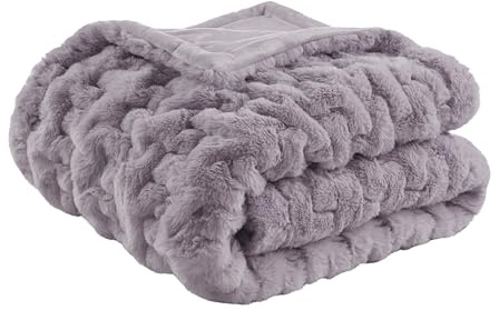 Madison Park Ruched Faux Fur Luxury Throw Lavender 50 * 60 Premium Soft Cozy Brushed Long Faux Fur For Bed, Coach or Sofa