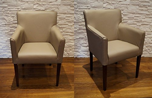 Quattro Meble Breite Echtleder Esszimmerstühle Kross Arm beige Leder & Massivholz Stühle Lederstühle Sessel mit Armlehnen Echt Leder Esszimmer Stuhl