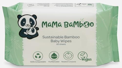 Mama Bamboo - Sustainable Bamboo Baby Wipes - Biodegradable Bamboo Viscose - +99% Purified Water - Hypoallergenic and Naturally Anti-bacterial - 720 Wipes (12 Packs of 60)