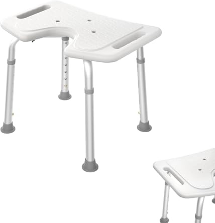 AUFUN Duschhocker Duschstuhl U-Typ 35-51 cm höhenverstellbar Anti-Rutsch Badsitz Duschhilfe aus Aluminium und Kunststoff Weiß für Ältere Schwangere