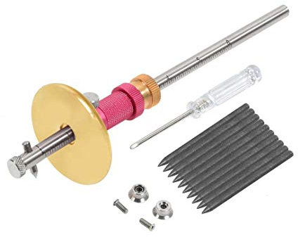 Newkiton Wheel Marking Gauge Plus with Micro Adjust Function, 1 Bearing Wheel Cutter for Soft Wood, 1 Locked Wheel Cutter for Hard Wood, 1 Metal Pin, 10 Woodworking Pencils, 1 Screwdriver Included